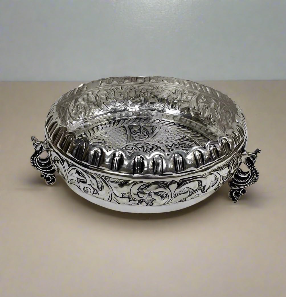 German silver peacock legs urli bowl
